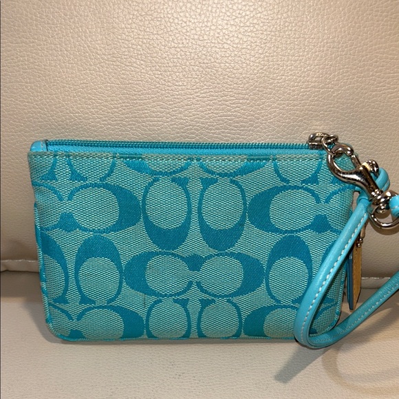 Coach Turquoise Signature Canvas Wristlet - Picture 5 of 10